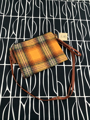 NWT L.I.B. New York Crossbody Wristlet Purse Grunge Plaid Warm Tones with Tassel