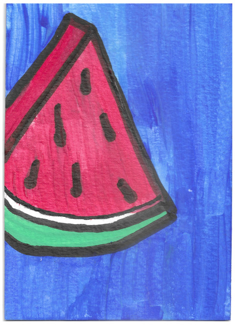 ACEO Original 4th of July Series Watermelon ATC OOAK Patriotic Independence Day