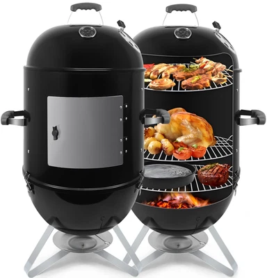 SUNJAS Kugelgrill Holzkohlegrill Campinggrill mit Deckel Thermometer Räuchergrill BBQ