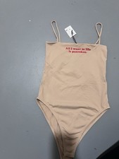 ZARA Women  s Beige Solid One Piece Bodysuit Spaghetti Strap, Size S Regular