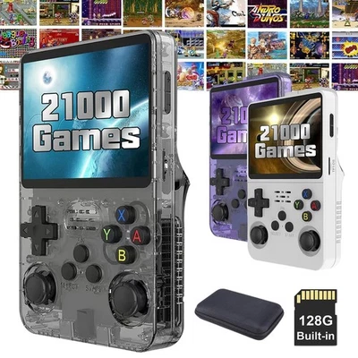 MARKENLOS R36S HD Retro Handheld Konsole 128GB, Linux, Lila Schwarz Weiß, 3.5"IPS,Geschenk