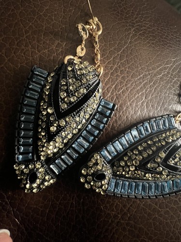 Anthropologie Beaded Earrings Crystal Gold Chain Glass Boho Art Deco Museum CZ - Picture 6 of 8