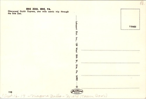 Erie Zoo Glenwood Gulch Express Train Pennsylvania c1970 Postcard - Picture 2 of 2