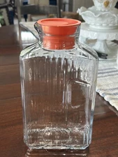 Vintage Anchor Hocking 2 Quart Bistro Pitcher w/Orange Plastic Stopper