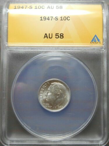 1947 S  Roosevelt Dime 10c  ANACS   AU58 - Picture 1 of 6