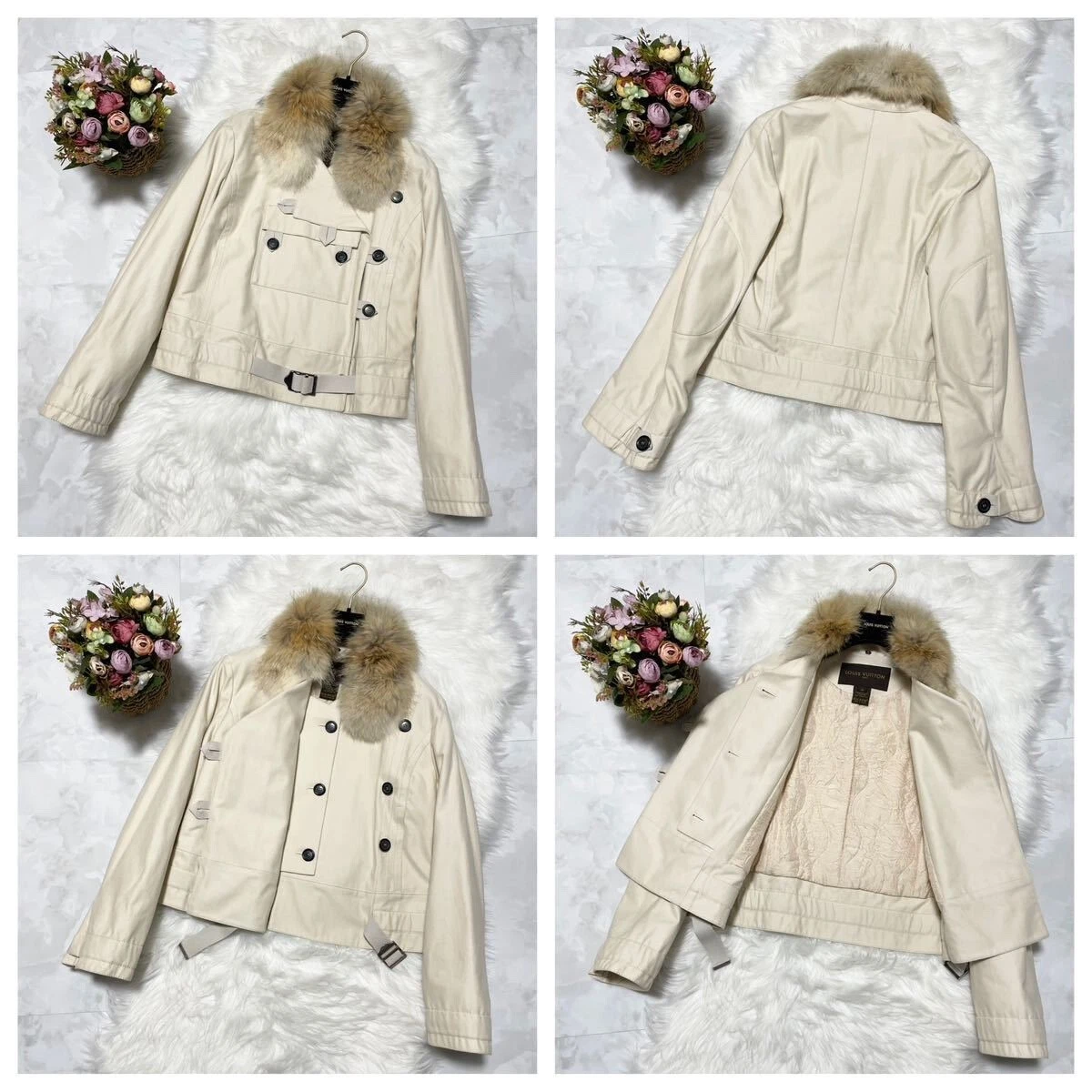 LOUIS VUITTON（LV） Giacca blusa con cintura pelliccia Louis Vuitton modello collezione autentica 38 avorio