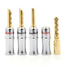 4pcs Gold Plated Screw Lock HIFI Audio BFA Banana Plug Speaker Cable Connector