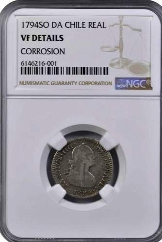 1794 Charles IV Real, Chile Santiago Mint (So), Graded NGC VF Det., KM-58
