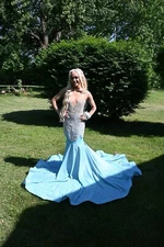 prom dress size 0 light blue with cape preowned, worn once