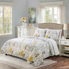 New Lush Decor Full/Queen 3pc Adalia Quilt Set Yellow/Gray