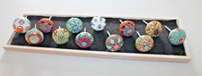 One Dozen Colorful Hand Painted Ceramic Cabinet Drawer Pulls Knobs