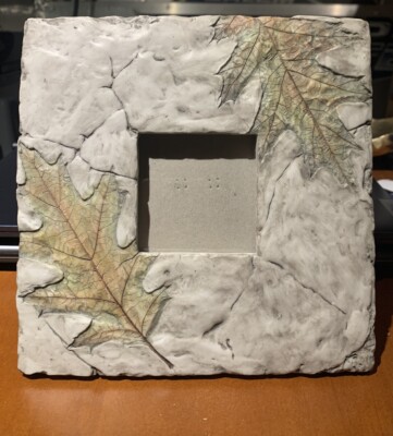 VTG Gray Stone Look Picture Frame 8x8  Heavy Leaf Leaves Photo Opening 2.5 