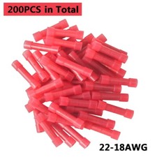 200PCS 22-18 Gauge Wire Butt Connectors RED Nylon AWG Copper Crimp Terminals