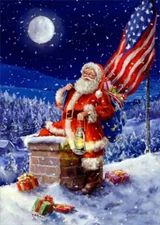 LPG Greetings Santa Chimney and American Flag Patriotic Christmas Card