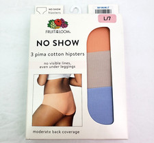 Fruit Of The Loom Women Sz L 7 Pima Cotton Hipsters No Show Pantie Underwear 3Pk