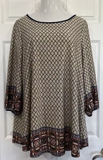 Emerald Stretch Tunic Blouse Trellis Geometric Print Top Women's Plus Size 2X