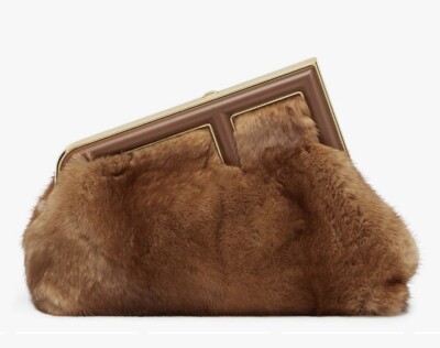 *PRICE REDUCED* New Fendi First Small Brown Mink Bag, Clutch/Crossbody 