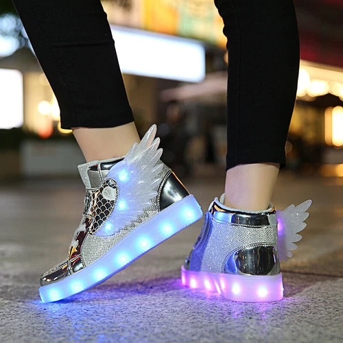 LED Leuchtende USB Sneaker Turnschuhe Kinder Mädchen Flügel Blinkschuhe Gr.27-37 - Bild 22 von 28