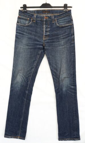 Nudie Grim Tim trocken marineblau schmale Passform Bio-Baumwolle Jeans W32 L30 - Bild 1 von 7