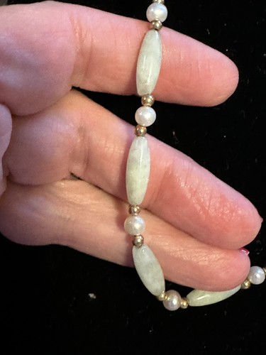 Jade & 14k Gold Bead & Pearl 26” Necklace - Picture 7 of 7