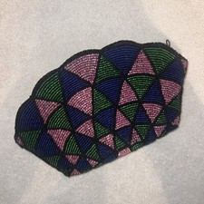 Vintage 80's Neiman Marcus Hand Beaded Shell Shaped Geometric Clutch with Zipper