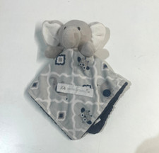 Petite L'amour Gray Blue Elephant Owl Baby Security Blanket Lovey Lovie Sherpa