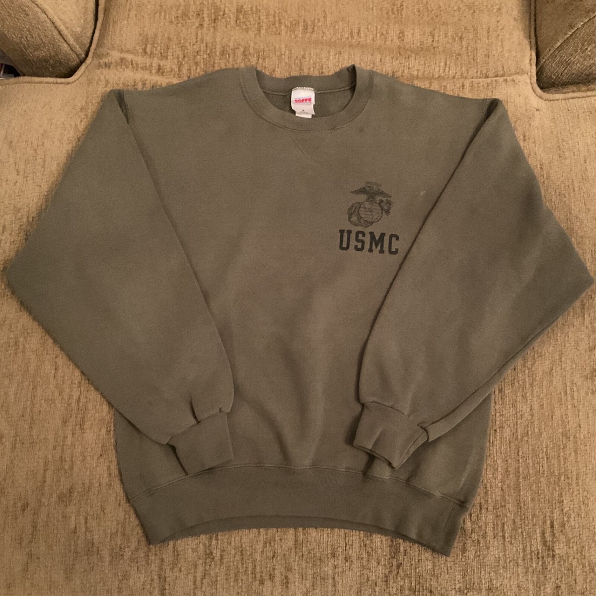 Vintage Marine Corps USMC Sweatshirt USA Made Sz M Olive Green 