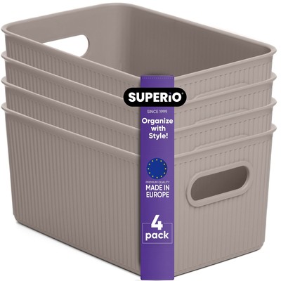 Superio Ribbed Collection - Decorative Plastic Open Home Storage Bins Organiz...