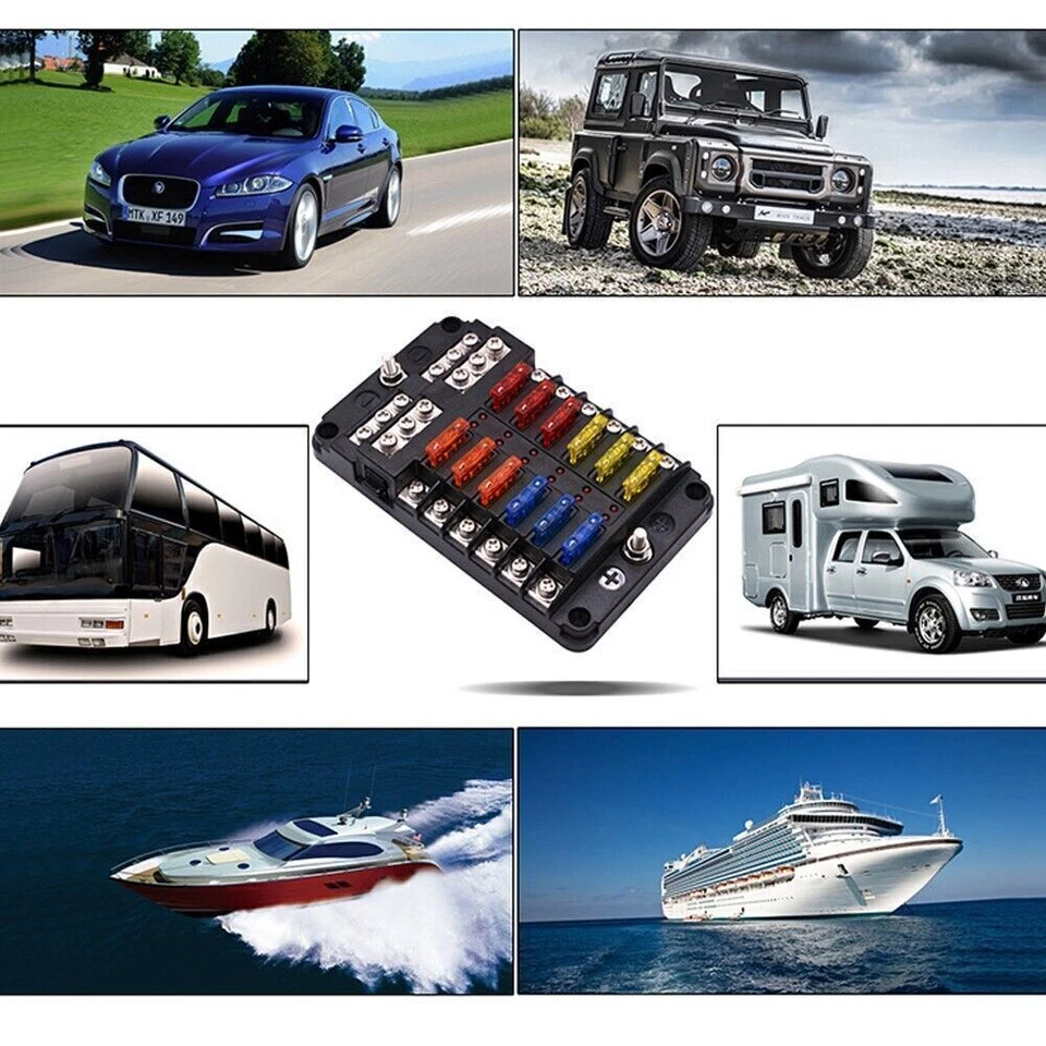 12-Way Car Fuse Box Block Holder LED Indicator 32V Waterproof for Marine Boat - Image 3 of 4