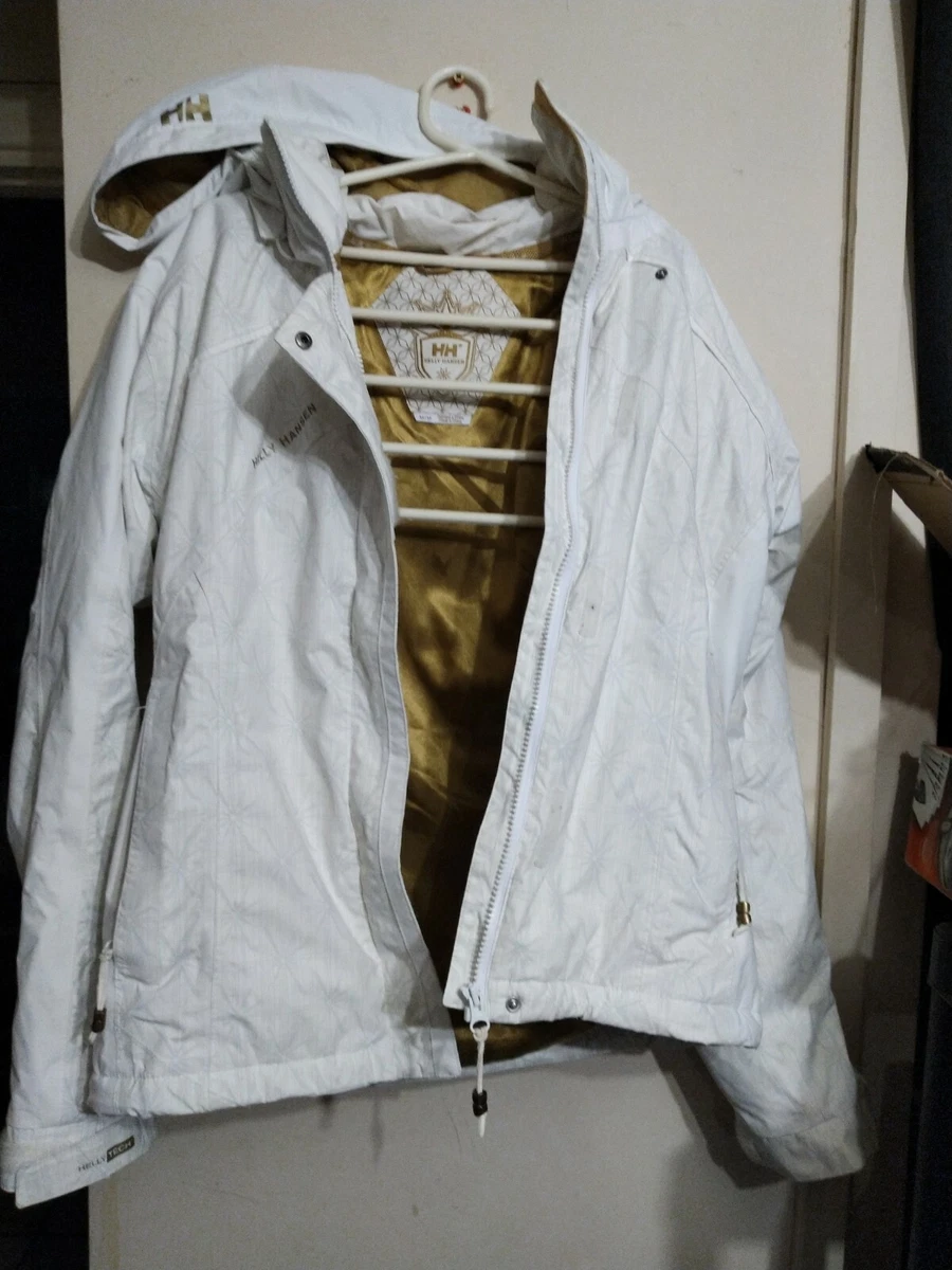 Helly Hansen Jacket Tech Waterproof Hooded Jacket M White Gold Ski Hiking