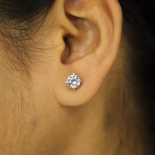 Solid 14K White Gold Moissanite Stud Earrings 2 CT Round Brilliant Cut For Women - Picture 5 of 5
