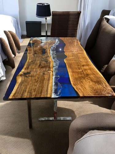 Walnut Resin River Dining Table Top, Epoxy Table, Live Edge Natural Wooden Table - Picture 3 of 10