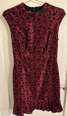 ABS By Allen Schwartz Black and Red Floral Mesh Overlay Dress Cut Out Back SZ 6