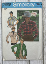 7698 Simplicity Sewing Pattern Men's Shirt Size 44 VINTAGE UNCUT