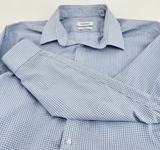 Calvin Klein Mens Slim Fit Steel Non-Iron Stretch Shirt 17 34/35 XL Blue Check