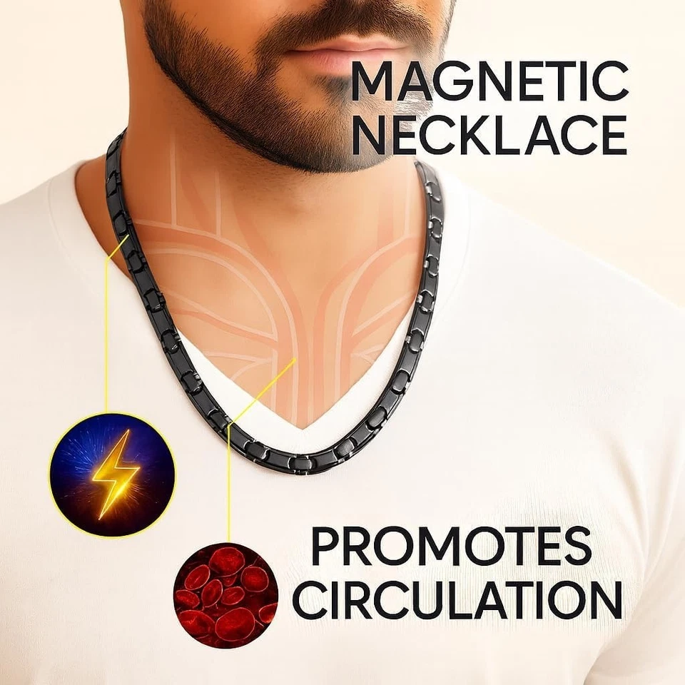 Elegante collar magnético de titanio para aliviar el dolor para hombre Foto 4 de 4