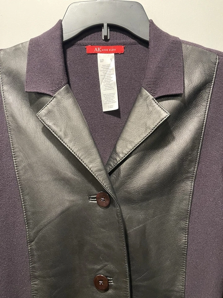 Chaqueta Cárdigan Vintage ANNE KLEIN Cuero Frontal Marrón Profundo, Talla M Foto 2 de 4