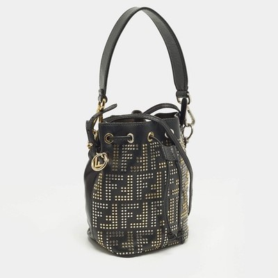 Fendi FF Studded Mon Tresor Mini Black Leather Bucket Bag | eBay