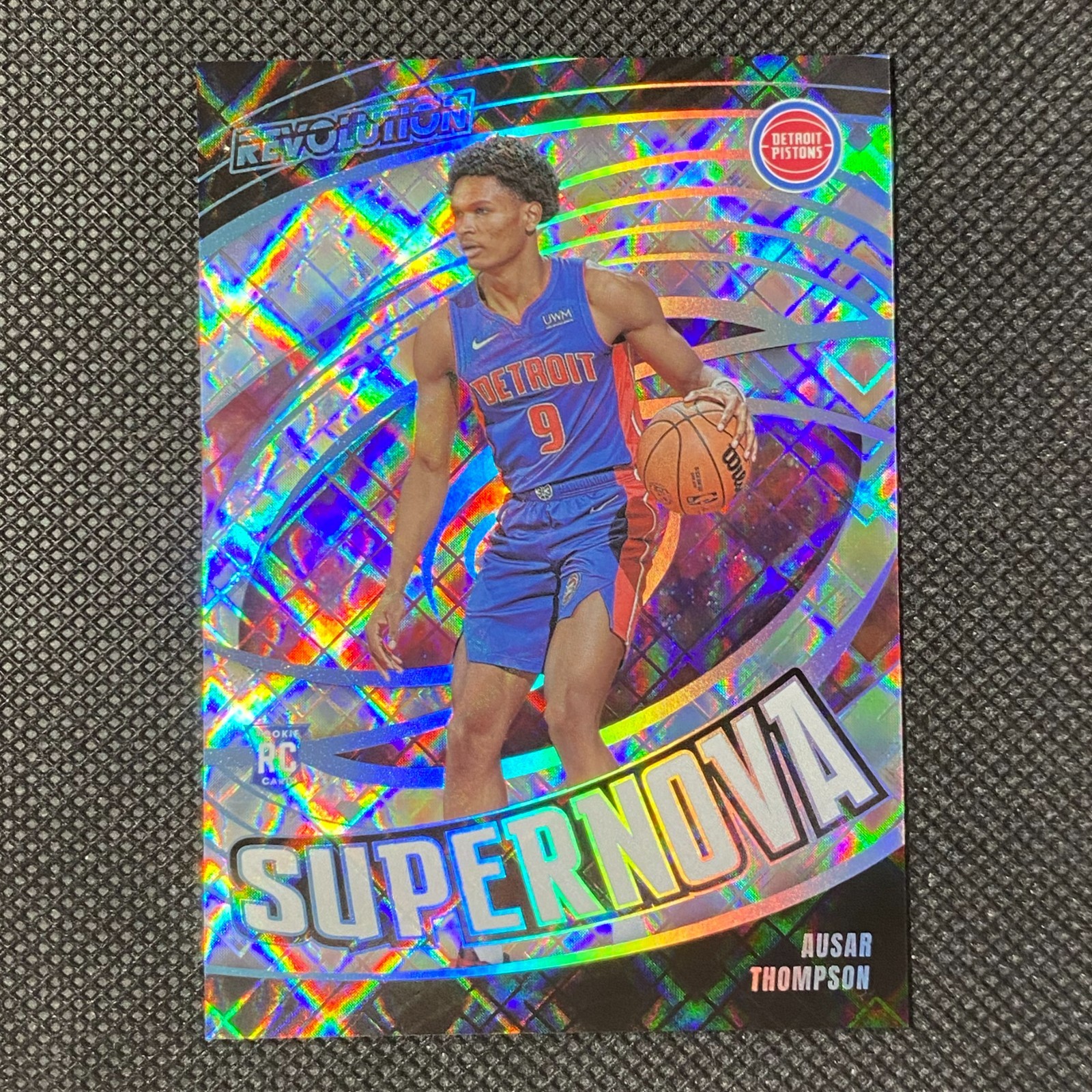 2023-24 Panini Revolution #8 Ausar Thompson Supernova Cosmic Holo RC /99 Pistons