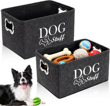 2 PCS Dog Toy Box Basket, Foldable Cat Toy Boxs Stuff Storage Baskets with Metal