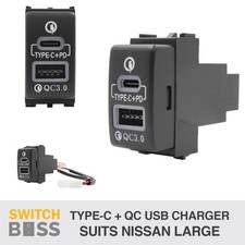 Type C Qc 3.0 Usb For Nissan Large Navara Np300 Patrol X-trail Usb-c Red Led