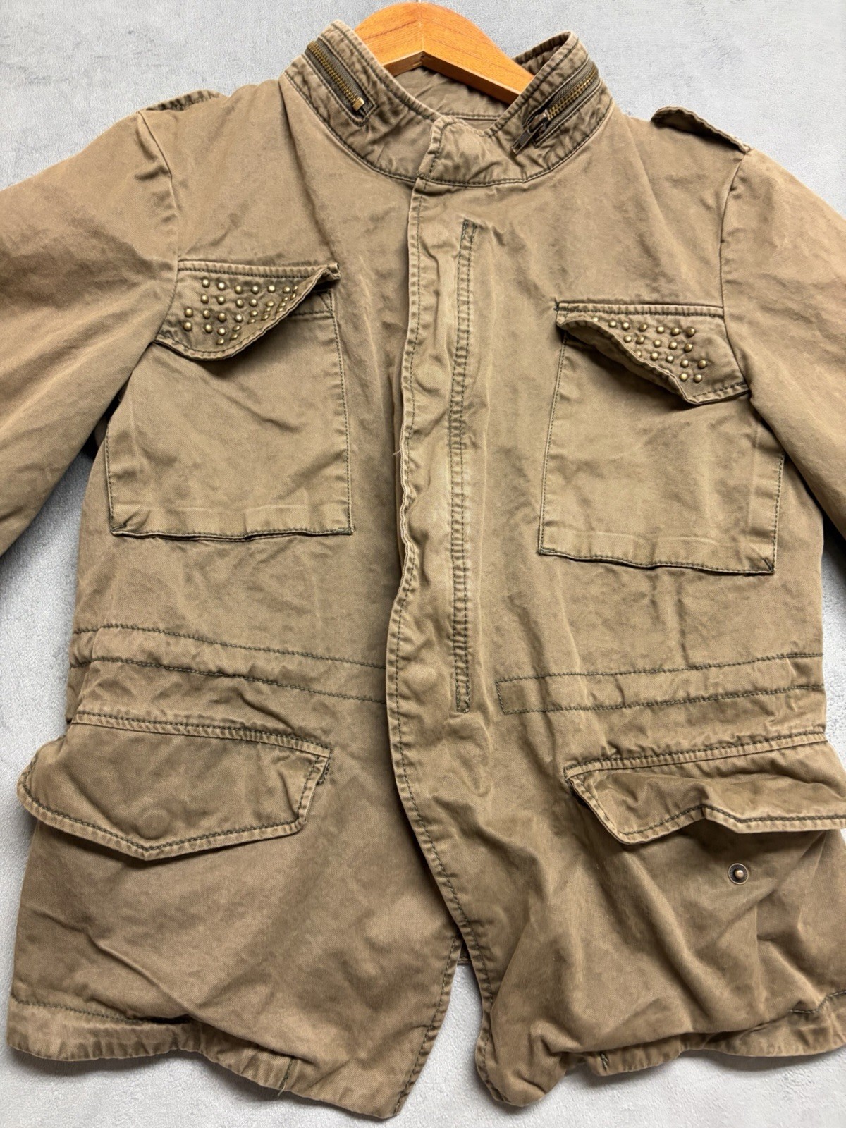 ZARA Basic Studded Military Utility Jacket Green … - image 14