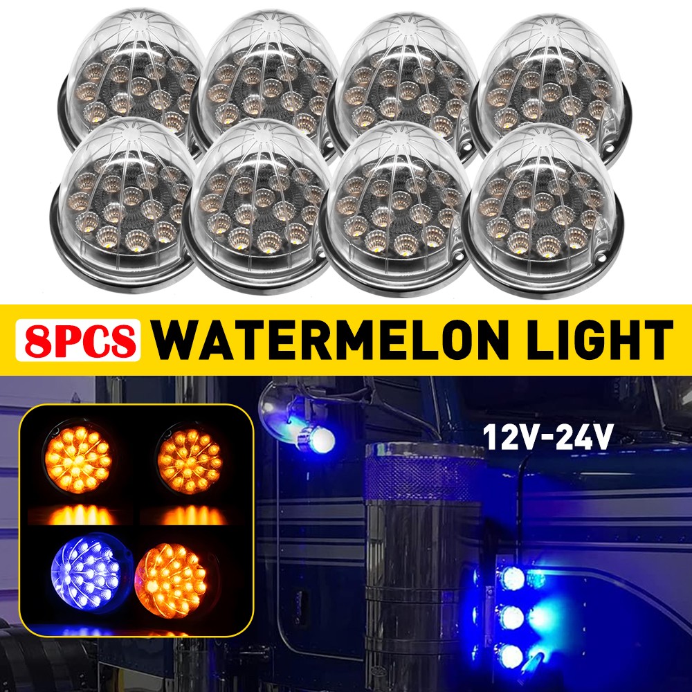 8X Amber Blue w/ Chrome Ring LED Watermelon Marker Turn Signal Clearance Light K