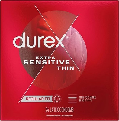 Durex Extra Sensitive Thin 24 Latex Condoms Regular Fit Contraception
