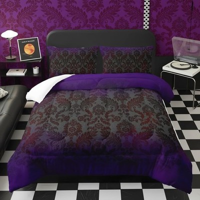 Queen Purple and Black Floral Paisley Gothic Comforter Bedding Set