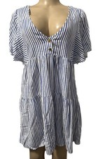Zara Linen Blue Nautical Summer Dress ~ Size S ~ Zara Short Tiered Ruffle Dress