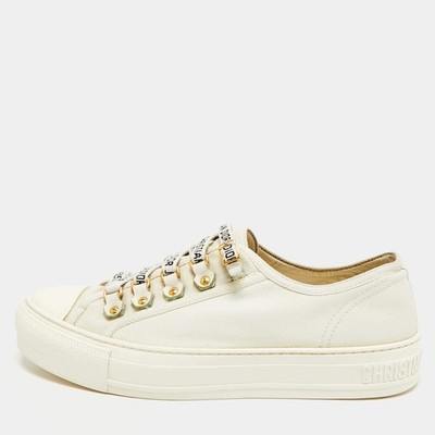 Dior WalknDior Size 38.5 White Canvas Low Top Sneakers