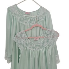 Vintage Gilead Nightgown Robe Set Womens M gown XL Robe Green Lace Nylon 80s USA