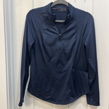 Spyder Active Women's Pullover Long Sleeve Mock Neck Zip Pocket Size Medium Navy