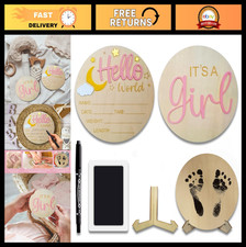 2Pcs Baby Announcement Sign Set - Hello World  IT'S A Girl Signs, Name Sign wit